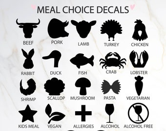 Set of 50 Meal decal, Meal Stickers, Menu Stickers, Wedding Meal Stickers Food choice sticker Menu meal choice indicator place card stickers