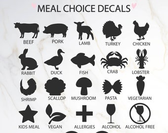 Set of 50 Meal decal, Meal Stickers, Menu Stickers, Wedding Meal Stickers Food choice sticker Menu meal choice indicator place card stickers