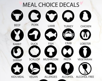 Set of 50 Meal decal, Meal Stickers, Menu Stickers, Wedding Meal Stickers Food choice sticker Menu meal choice indicator place card stickers