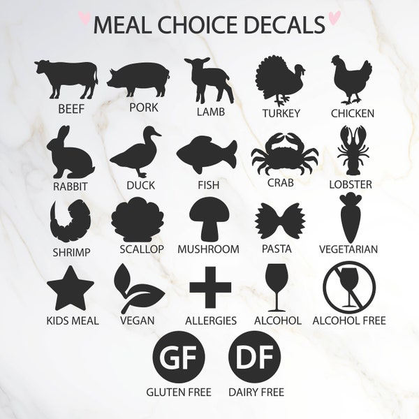 Set of 50 Meal decal, Meal Stickers, Menu Stickers, Wedding Meal Stickers Food choice sticker Menu meal choice indicator place card stickers