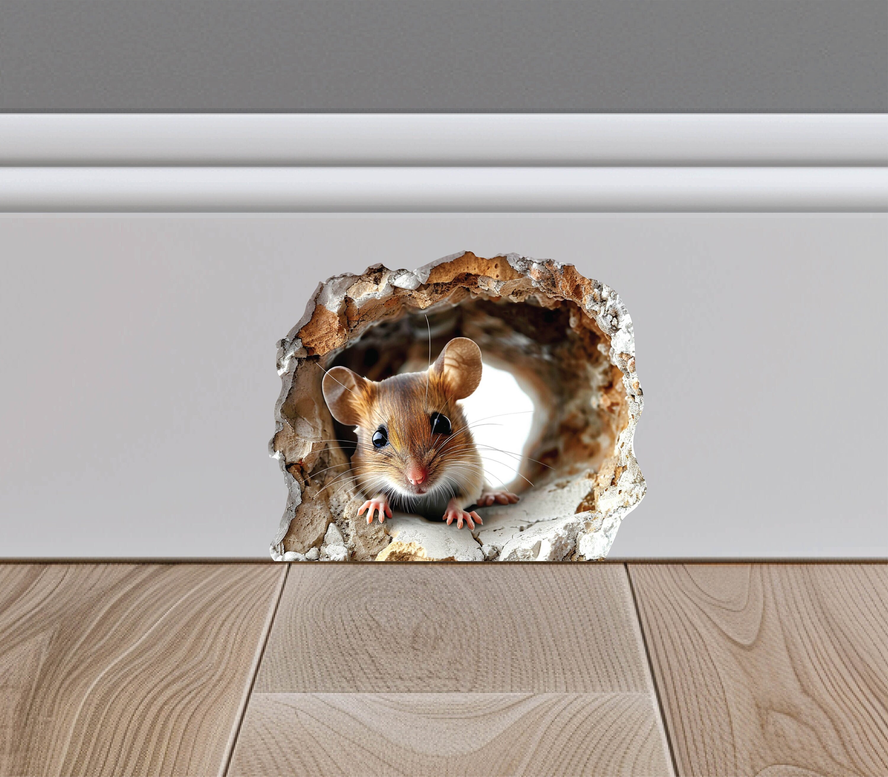 Mouse in Mouse Hole Decal, Mouse Hole 3D Wall Sticker, Realistic Mouse ...