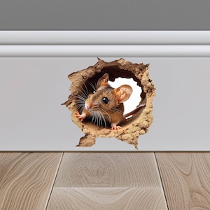 Maus im Mausloch-Aufkleber, Mausloch-3D-Wandaufkleber, realistischer Maus-Wandaufkleber, Treppenaufkleber