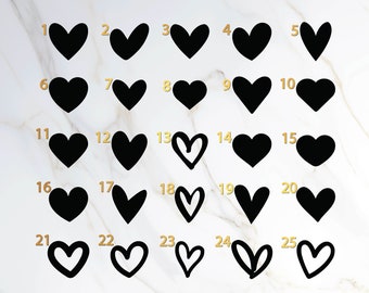 Set of 50 Heart decals, Heart stickers, Heart sticker set, Heart Vinyl stickers Set, party decorations stickers, Heart decals