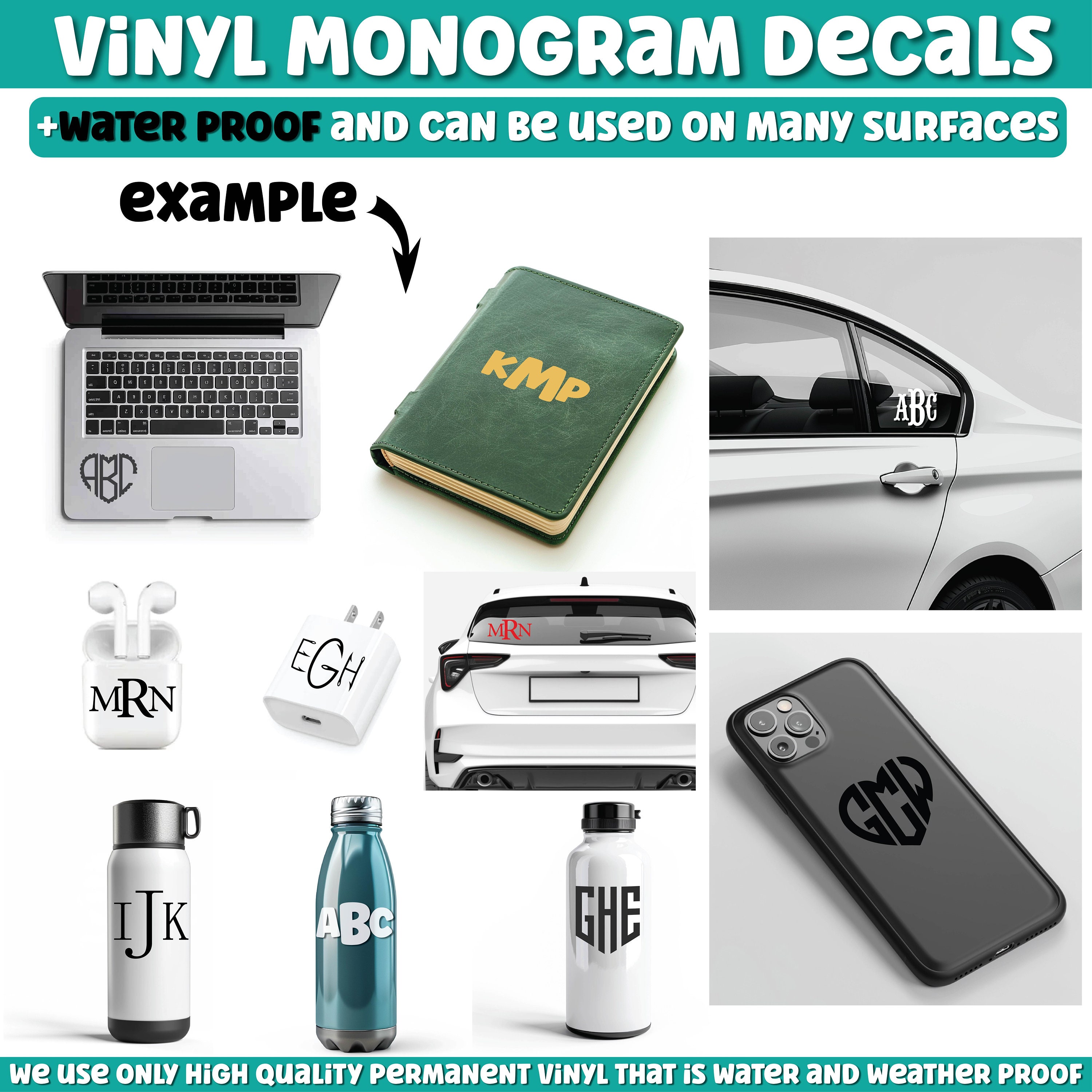 Vinyl Monogram Decal Sticker, Monogram Name Stickers, Custom Monogram ...