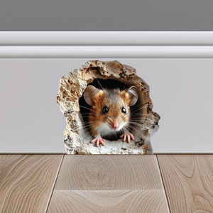 Sticker souris dans le trou de souris, sticker mural 3D trou de souris, sticker mural souris réaliste, sticker d'escalier