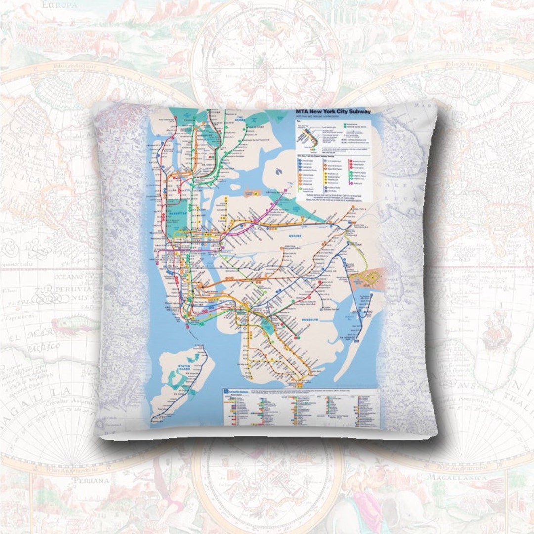 New York City Map NYC Subway Map Throw Pillow Art Gift Cushion Etsy