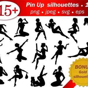 Pin up Stencil SVG Girl Silhouette Cameo Files PNG Girl Sublimation ...