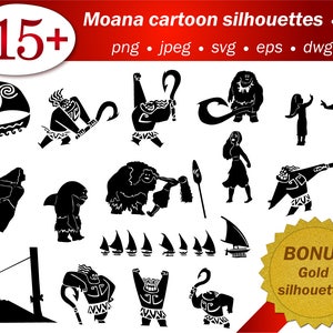 Imagen de dibujos animados de Moana Maui tatuaje abuela barco silueta cameo svg plantilla de plantilla cricut archivos de corte imprimibles editables dwg
