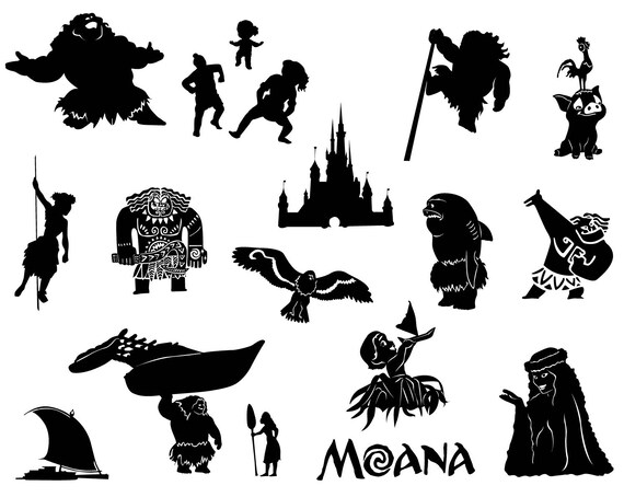 Disney Svg Moana Silhouette Maui Chicken Pig Castle Te.