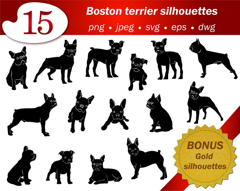 Download Boston Terrier Art Digital Clipart Dog Silhouette Cameo Cricut Etsy