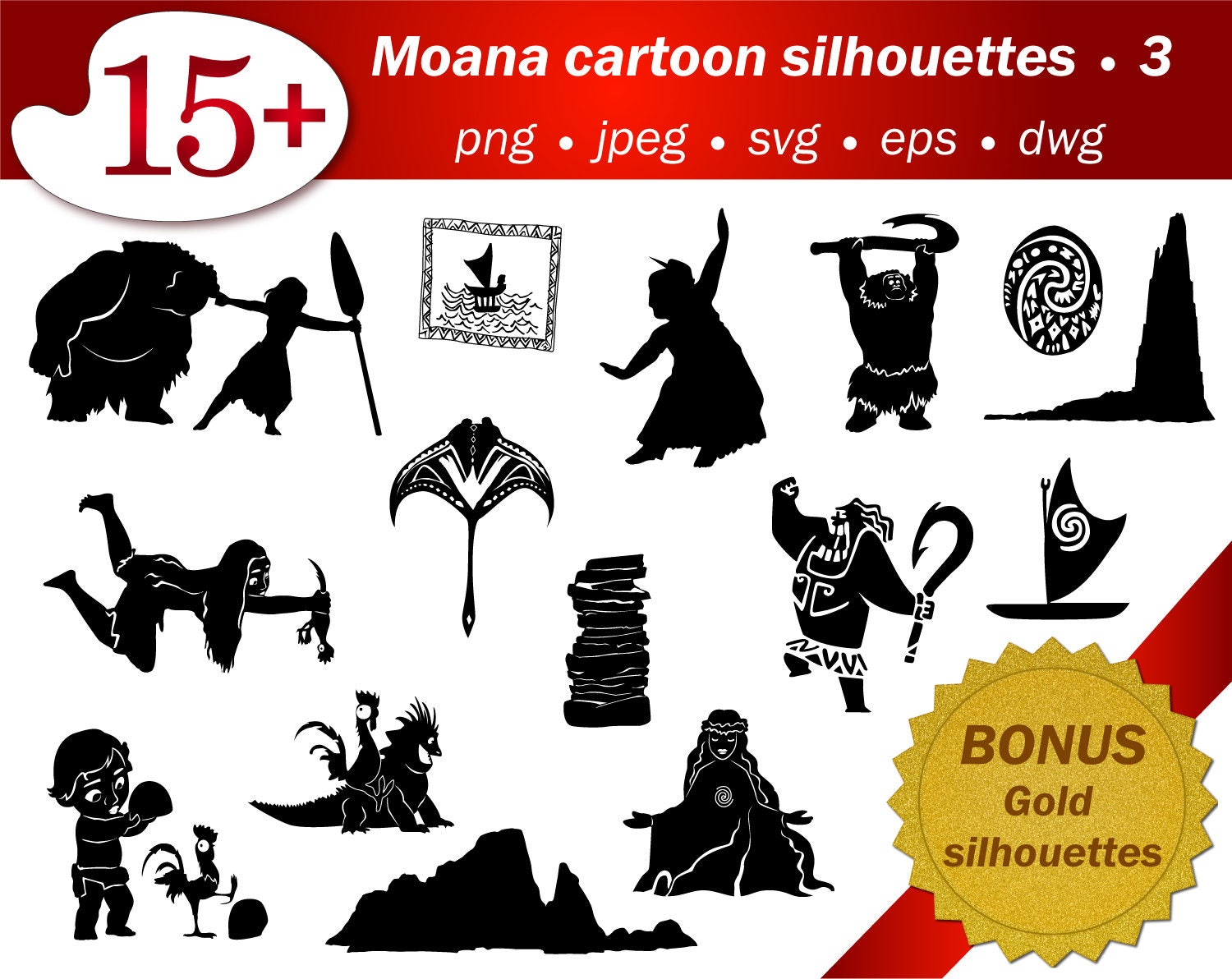 Download Maui Moana Silhouette Svg Editable Te Fiti Tattoo Chicken Grandmother Cartoon Disney Stencil Template Cutting Files