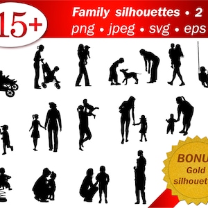 Eltern silhouette SVG Menschen Familie Kamee Circut Laser Schablone Vater Kinder Baby Familienleben Kleinkind Spiel Liebe Vektor editierbare Gold frei