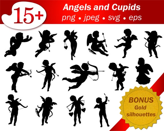 Download Free Valentines Angel Cupids Silhouette Cameo Heart Arrow Svg Etsy SVG Cut Files