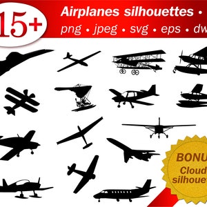 SVG Planes silhouette laser cut files vector editable printable airplanes stencil template cameo aeroplane aircraft fighter flight glider