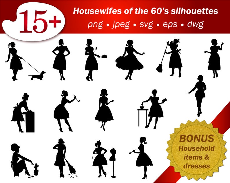 Housewife Stencil Svg People Silhouette Cameo Cutting Vector Etsy