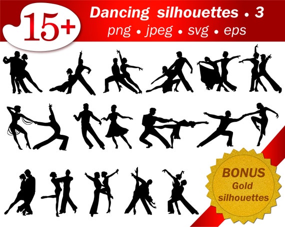 Silhouette Svg Ballroom Dancer People Silhouette Png Stencil Silhouette Cameo Free Gold Glitter Dancing Image Vector Editable Printable Art