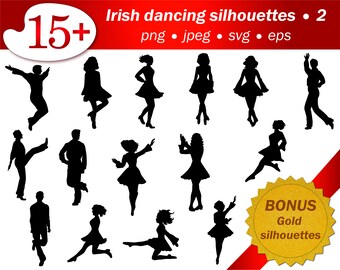 SVG irish dancer silhouette. Silhouette cameo Cricut People silhouette. PNG silhouette. Gold glitter. Editable vector file, jpeg, png