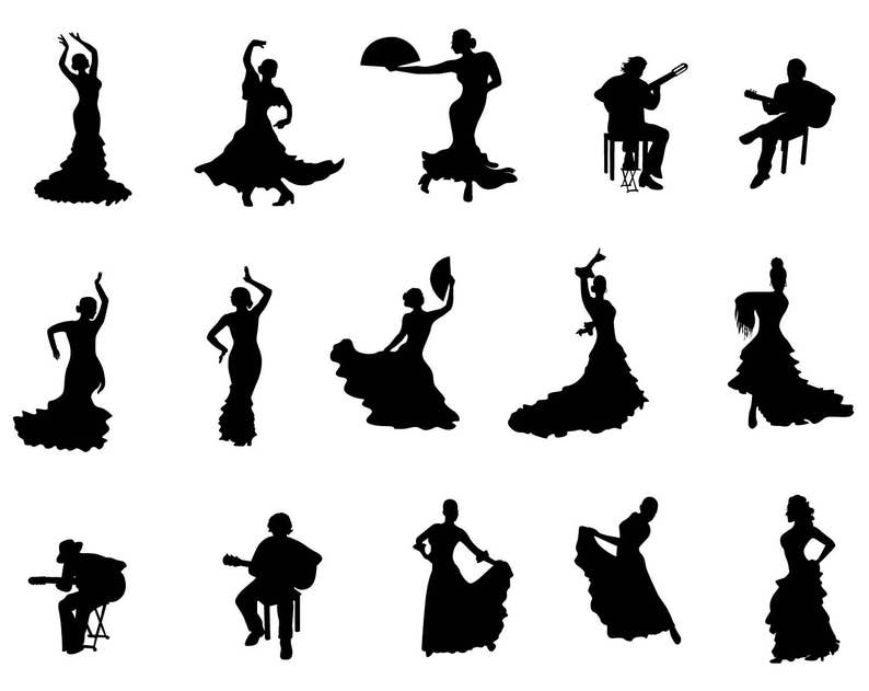 Download Flamenco dance SVG silhouette laser cut vector stencil clipart | Etsy