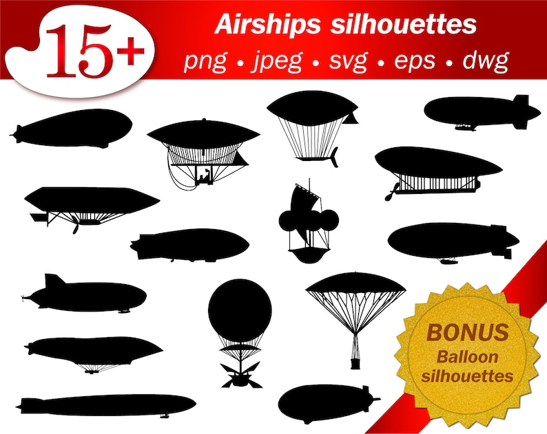 Airship svg silhouette zeppelin cameo historical balloon stencil template cricut laser cutting files printable art vector editable free png