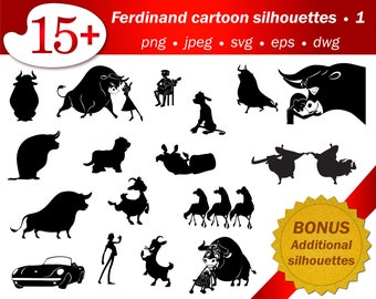 SVG Ferdinand cartoon bull silhouette stencil template png cricut cameo vector editable printable free additional silhouette