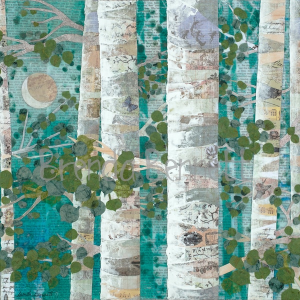 Moonlit Aspen - Gallery Wrapped Canvas Print of an Original Mixed Media Paper Collage by Brenda Bennett Art