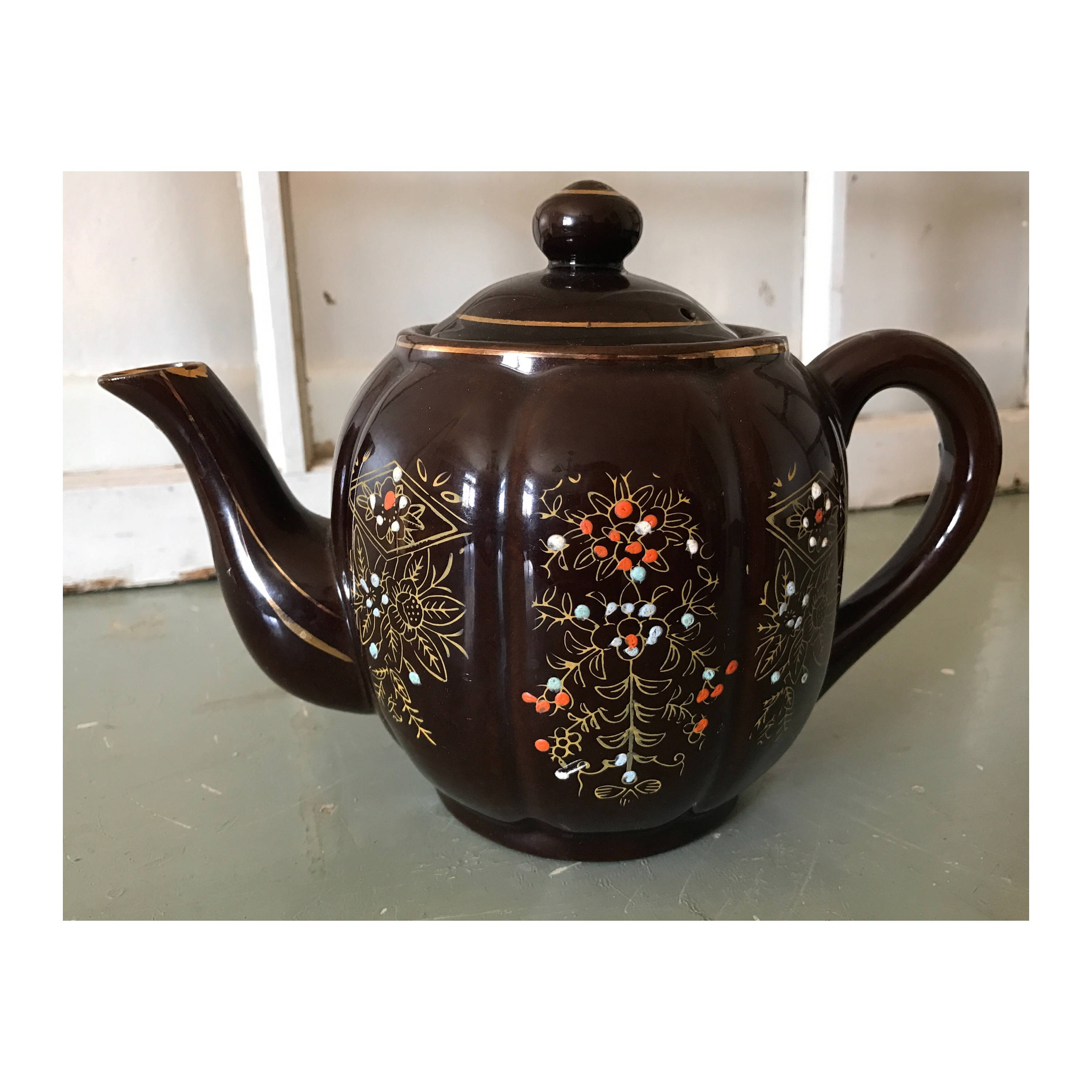 Hand Painted Brown Betty Teapot Etsy
