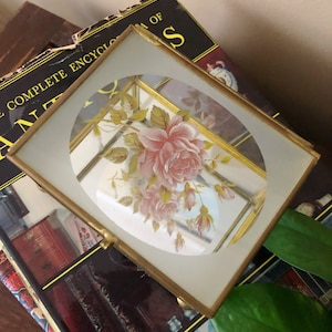 Vintage Glass and Brass Jewelry | Trinket Box with Floral Etching | Home Decor | Jewelry Box