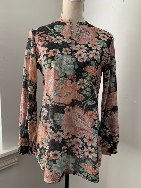 60s Metallic Floral Blouse