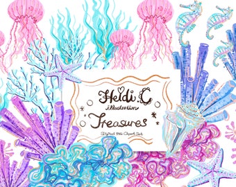 Watercolor Underwater Clipart, Sealife clipart,Seashell clipart, Coral clipart, Sea clipart, Ocean clipart, Summer clipart, Starfish clipart