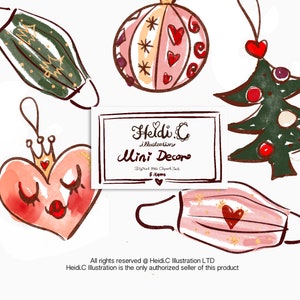 Kerst ornamenten clipart, schattige Kerst, aquarel kerstmis, met de hand getekende Kerst, met de hand getekende ornamenten, quarantaine kerstkaart