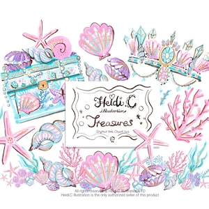 aquarelle coquillage clipart, sirène clipart, clipart mer, coquillages clipart, clipart océan, été, corail, sous-marin, étoile de mer, vie marine, algues