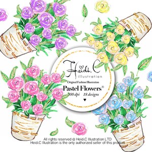 Watercolor Flowers Clipart, Pink Flowers, Mother&#39;s Day, Printable , Pastel Clip Art, Roses, Wedding Invitation, Hand Painted, Greeting card