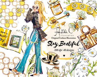 Bee Clipart Fashion Clip Art Daisy Clipart Honey Clipart Kawaii Clipart Bumble Bee Clip Art Summer Clipart Honey Bee Clip Art Bee Graphics