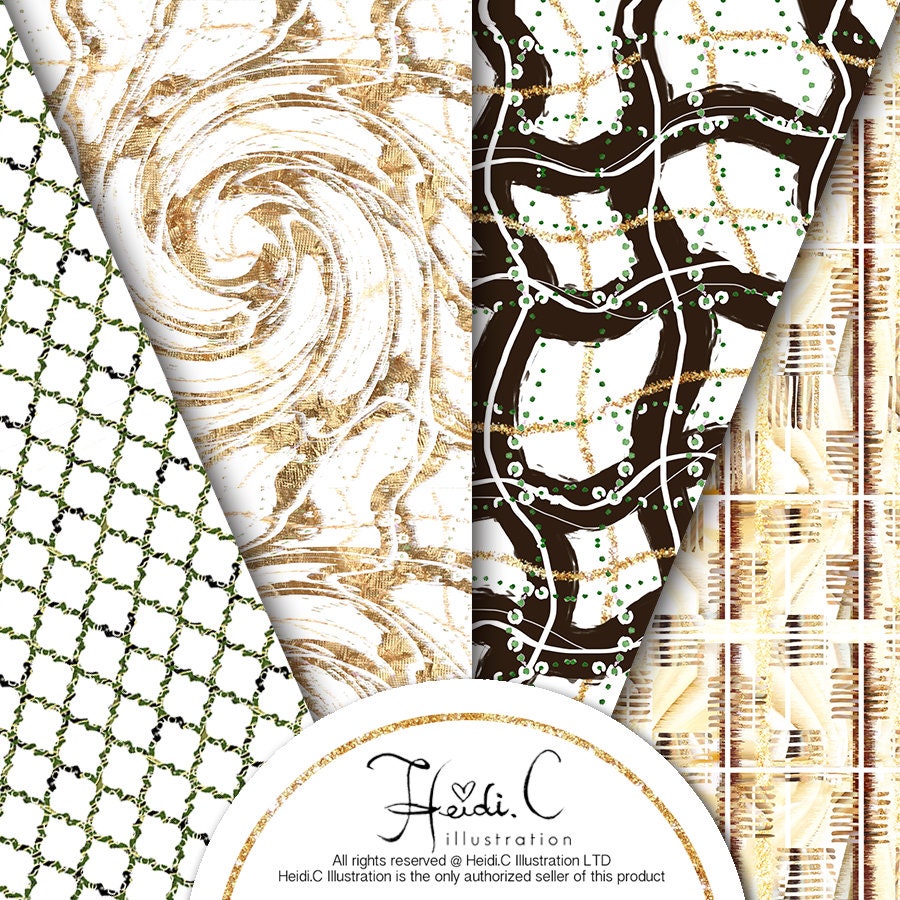 Green and Gold Digital Paper Pack Geomatric Botanical Printable Papers ...