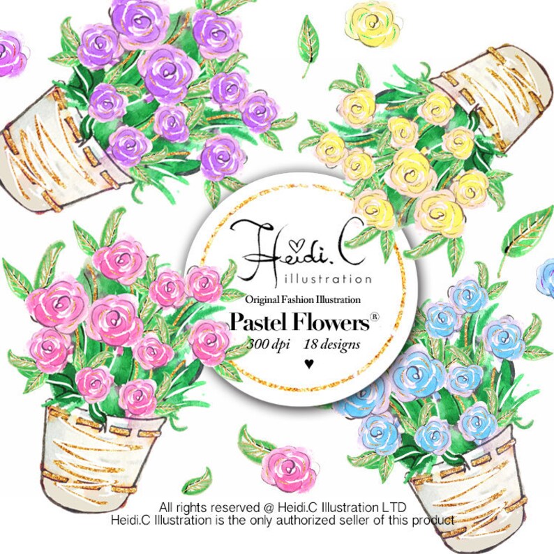 Aquarell Blumen Clipart, rosa Blüten, Muttertag, Printable, Pastell-Clip-Art, Rosen, Hochzeitseinladung, von handbemalt, Grußkarte Bild 1