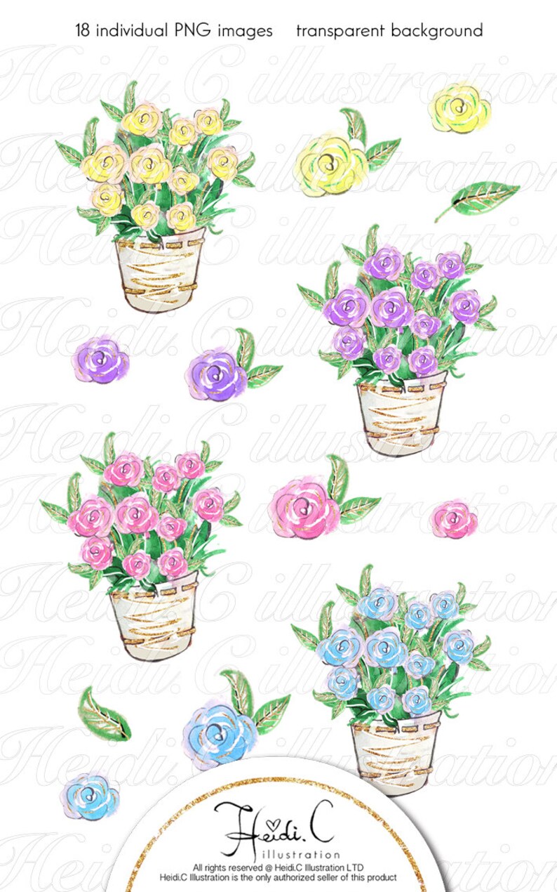 Aquarell Blumen Clipart, rosa Blüten, Muttertag, Printable, Pastell-Clip-Art, Rosen, Hochzeitseinladung, von handbemalt, Grußkarte Bild 3