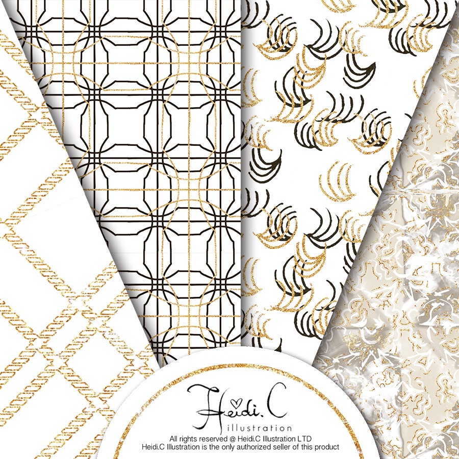 Green and Gold Digital Paper Pack Geomatric Botanical Printable Papers ...