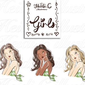 Mode-Clipart, Sommer, Mädchen Clipart, Frühling Planer Clipart, Mode-Illustration, Mode-Mädchen-Clipart, rosa und grün, Planer Mädchen