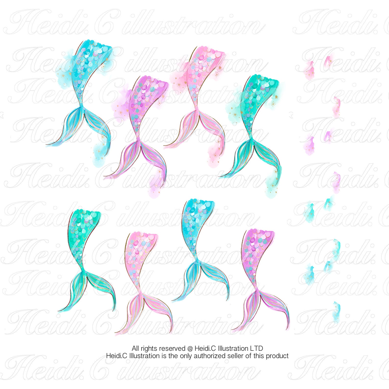 Watercolor Mermaid Tail Clipartmermaid Tails Clipartmermaid - Etsy