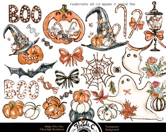 Halloween Clipart, Halloween clip art, Pumpkin clip art, Halloween Party, Jack O Lantern,  Spider Web, Bat, Ghost, Candies