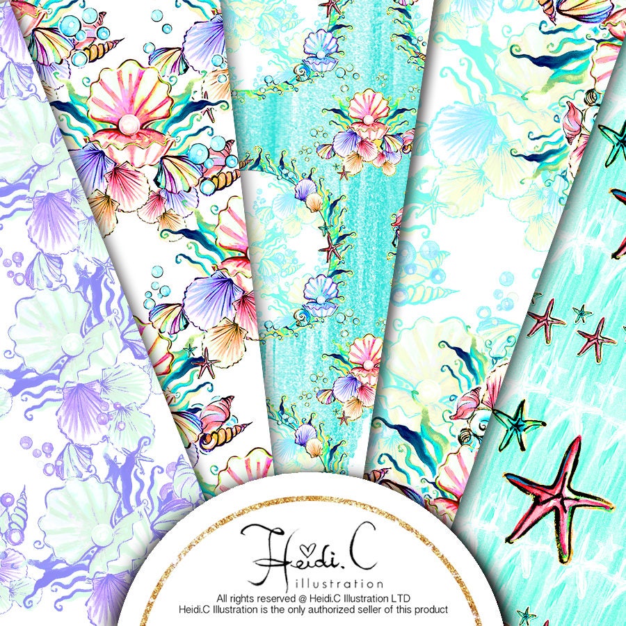 Sea Digital Paper Ocean Background Seashell Clip Art Underwater Paper ...
