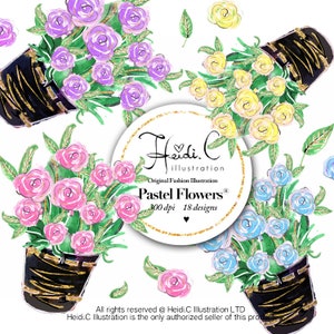 Aquarell Blumen Clipart, rosa Blüten, Muttertag, Printable, Pastell-Clip-Art, Rosen, Hochzeitseinladung, von handbemalt, Grußkarte Bild 2