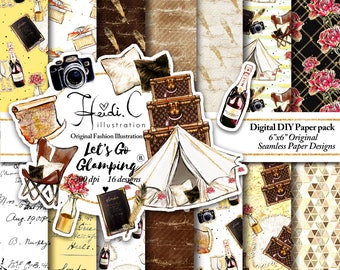 Camping Clipart Glamping Clip Art Camping Grafiken Scrapbook Glam Camping Abenteuer Mode Urlaub im freien Champagner Frühling Glitter Gold