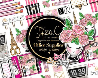 Girl Boss Clipart Pink Planner Office Clipart Glam Lady Boss Fashion Girly Clipart Bundle Planner Girl Clip Art Hand Painted Watercolor
