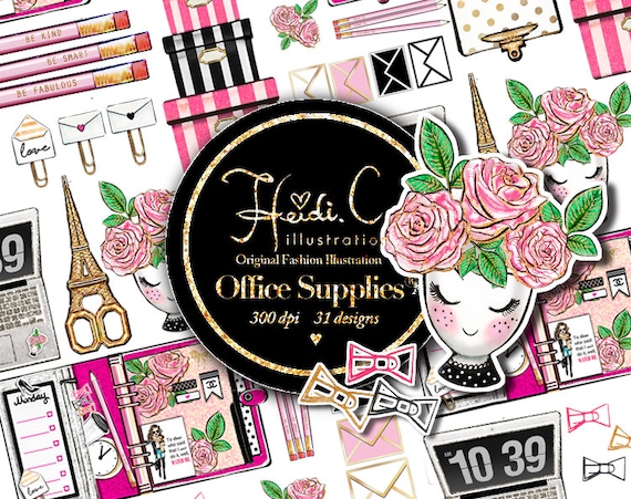 Girl Boss Clipart Pink Planner Office Clipart Glam Lady Boss Fashion Girly Clipart Bundle Planner Girl Clip Art Hand Painted Watercolor