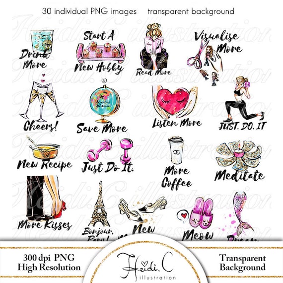 Icon Clipart Planner Printable icons Printables Blog clipart Personal Goals Fashion Elegant Clip Art Travel Beauty Gym Planner Watercolor
