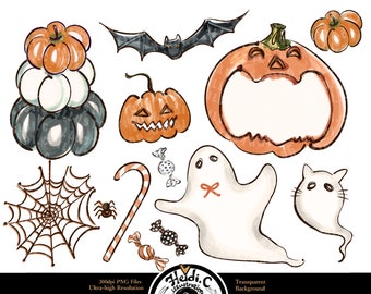 ハロウィーン クリップアート、ハロウィーン クリップアート、水彩カボチャ クリップアート、カボチャ クリップアート、ハロウィーン グラフィック、カボチャ クリップアート、カボチャ グラフィック