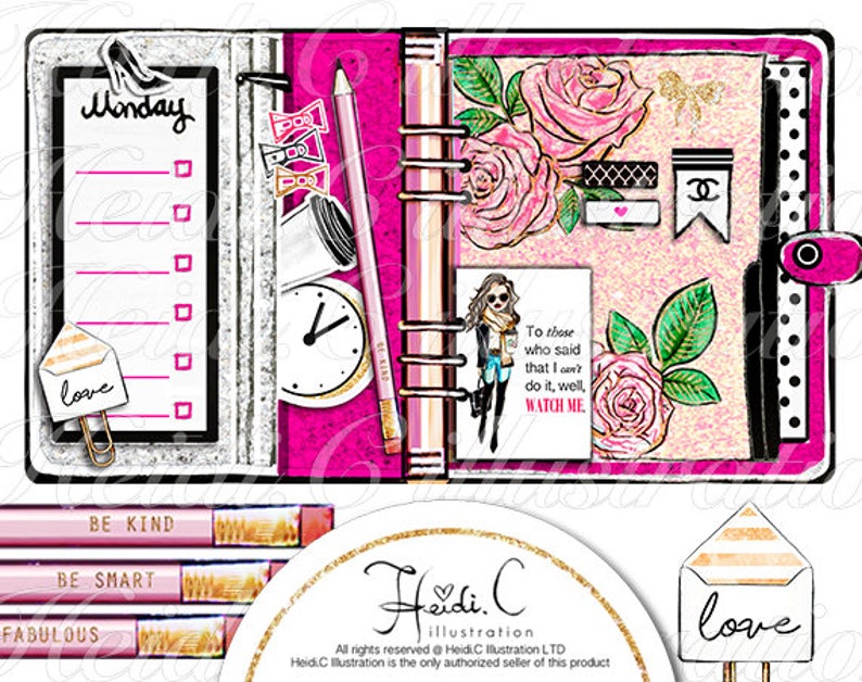 May include: A pink and white planner with a floral design and the text "Monday" and "To those who said that I can't do it, well, WATCH ME".