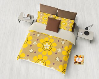 Mid Century Modern Flower Duvet Retro Flower Duvet Cover Etsy