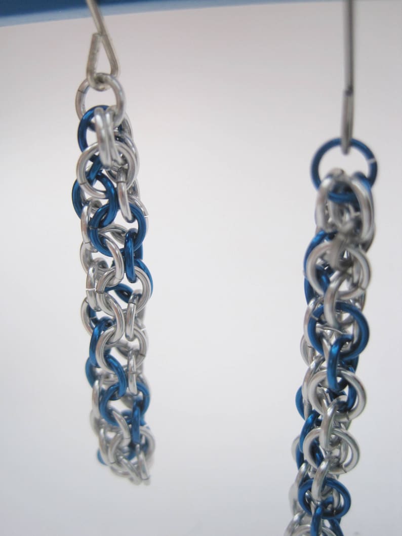 Handmade Jewelry Earrings Gift for Her Chainmail Blue Best Friend Gift Dangle Earrings Girlfriend Gift Chain Earrings